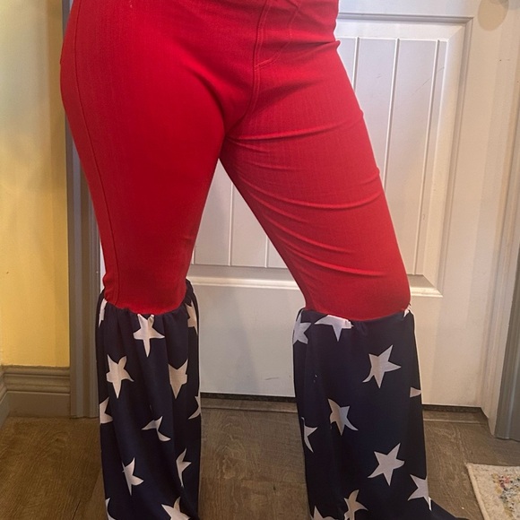 God Bless America! Red and Blue Star Flare Pants. Home made and upcycled - Picture 2 of 2